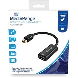 MediaRange HDMI™ High Speed to Mini DisplayPort™ Converter, Gold-Plated Contacts, HDMI Female/Mini DP Male, 10 Gbit/s Data Transfer Rate, 15 cm, Black