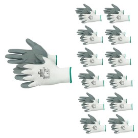 Safety Work Gloves,12 Pairs(Large), Super Grip Abrasion Resistant, Nitrile Palm Coated, Oil Resistance,13-Gauge White Polyester Lining, Ideal for Gardening, General Maintenance, Home Improvement.