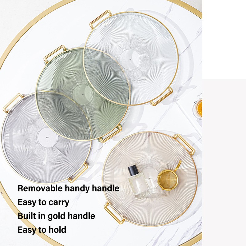 Round Tray with Gold Handle Elegant Multi Functional Golden Rim