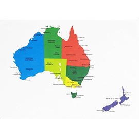 Half a Donkey Colourful Map of Australia of New Zealand showing the main cities - Large Cotton Tea Towel