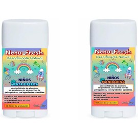 Kit de dos desodorantes para niños en barra con aromas agradables a base de piedra de alumbre y magnesio (sin quimicos) (Mandarina y Jazmin)