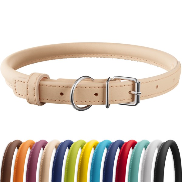 CollarDirect Rolled Leather Dog Collar, Soft Padded Round Puppy Collar,
