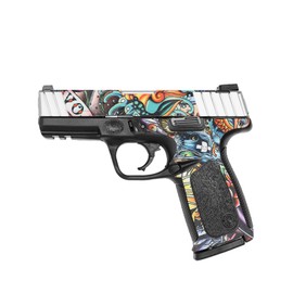 MightySkins Glossy Glitter Skin Compatible with Smith & Wesson SD VE Series - Old School Tattoo | Protective, Durable High-Gloss Glitter Finish | Easy to Apply and Change Styles | Made in The USA