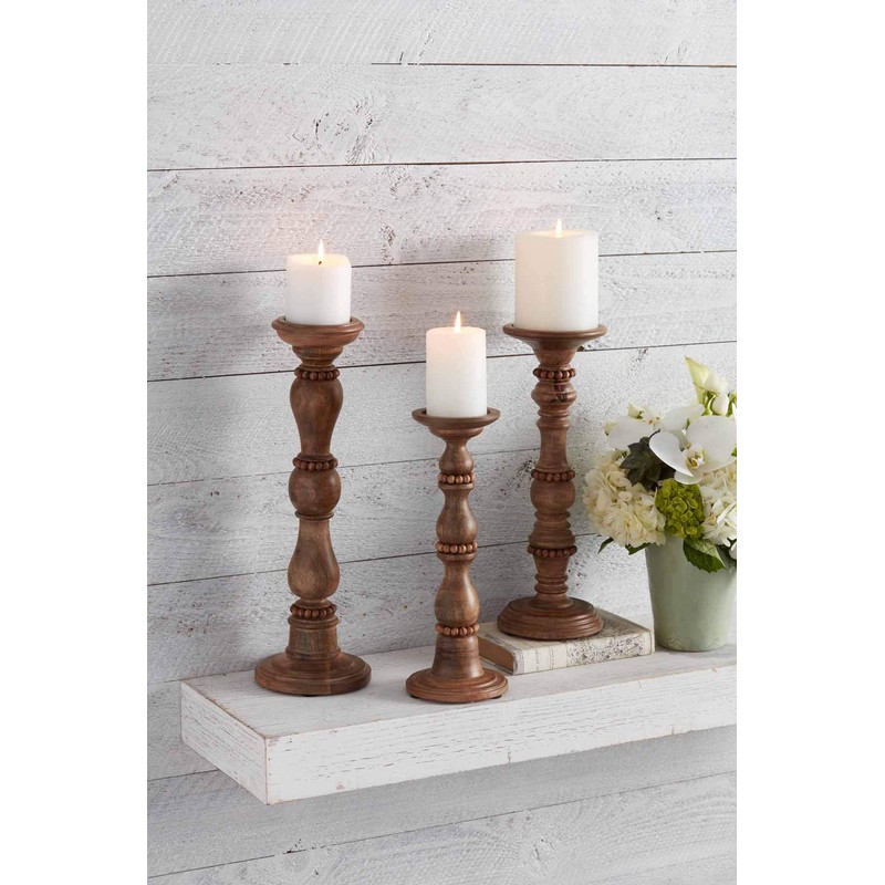 Beaded Wood Candlestick