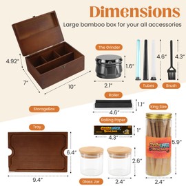 Coozyupper Large Bamboo Storage Box with Removable Tray Kit - Decorative Box Set, Glass Jars, and Accessories Wooden Storage Kit and Accessories Tool.Birthday Gifts.