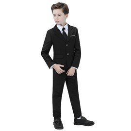 Yavakoor Boys 4 Piece Suit Formal Outfit Kids Wedding Dress for Big Boy Black Suits Size 16