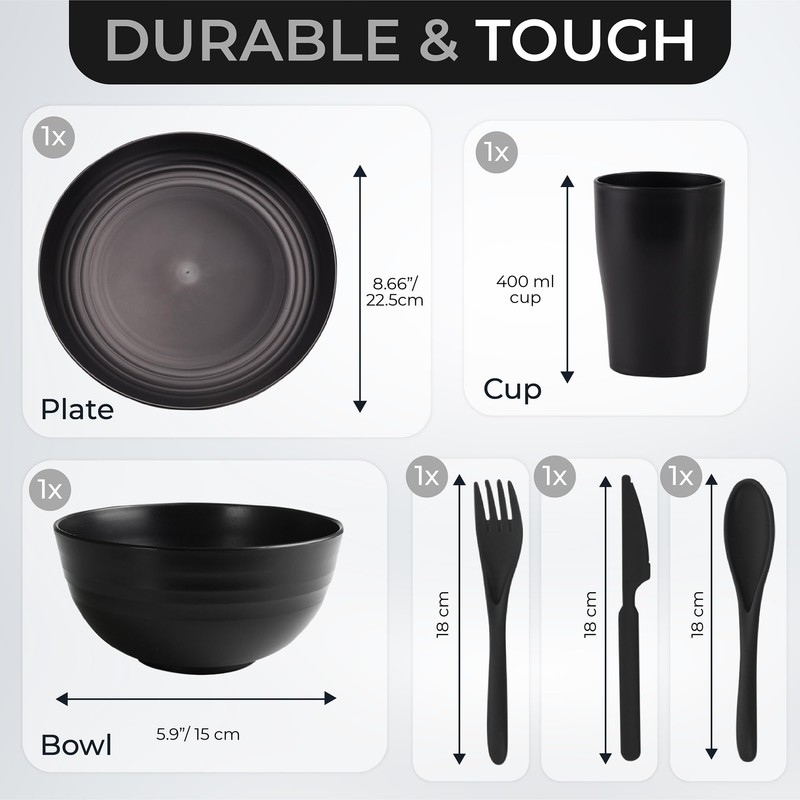 AdvntrPro Camping Dinnerware Set with Travel Bag (Black)