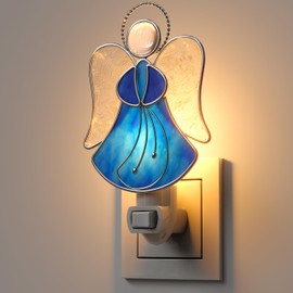KUNDGLA Stained Glass Angel Night Lights Plug into Wall, Angel Bright Plug in NightLight, Suncatcher Embedded in Glass, Gift for Birthday Christmas Valentine Holidays - Blue Angel