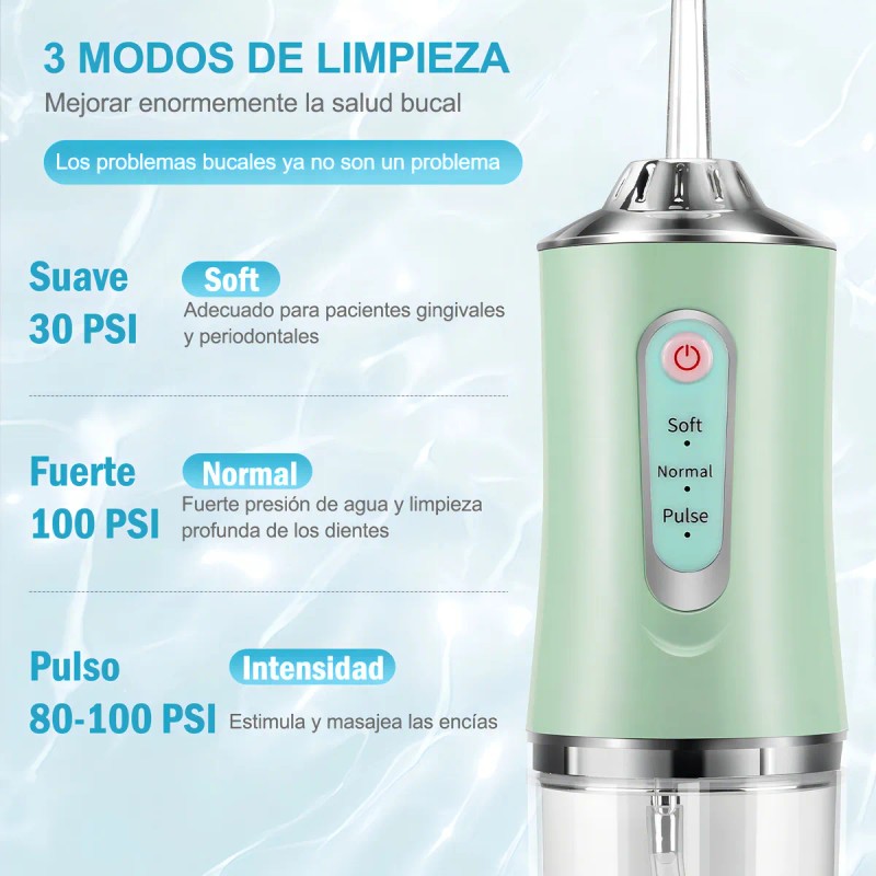 Irrigador Bucal Limpiador Dientes Eléctrico Boquillas Color Verde