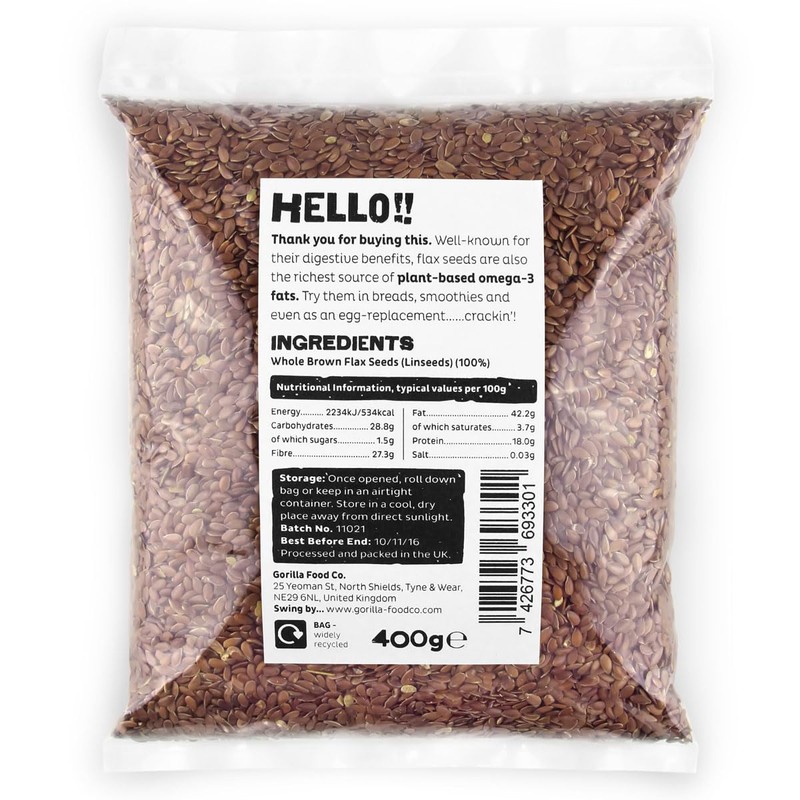 Gorilla Food Co. Brown Flax Seeds (Linseeds) - 400g -