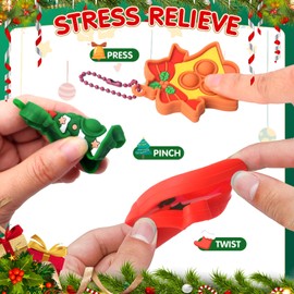 Yozexin 24Pcs Christmas Party Bag Fillers for Kids: Pop Fidget Toys Gifts, with 24 Christmas Cards and 24P Stocking Stuffers Keyrings,Christmas Eve Box Fillers Kids' Party Favours