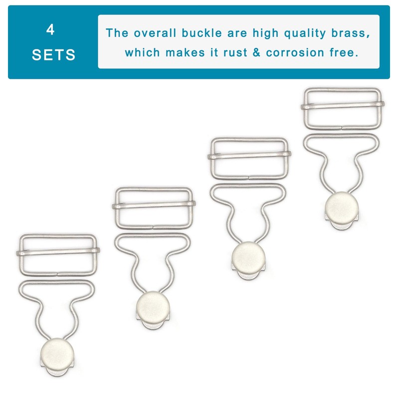 Enosea 4 Sets Metal Overall Buckles Suspender Replacement Buckles with