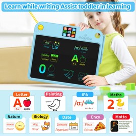 16 Inch LCD LearningTablet for Kids 3 4 5 6 7,Dual-Screen Learning Pad, 9 Educational Themes & Lightweight, Long Battery, Type-C Charging Erasable Doodle Board for Kids Travel Home Learning Toy Blue