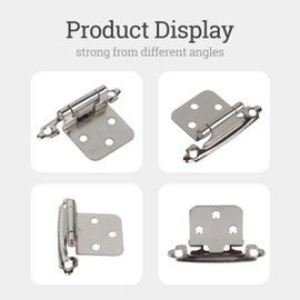 Greoil 50-Pack Cabinet Hinges, 1/2 Inch Overlay, Satin Nickel Semi-Concealed, Self-Closing, Face Mount