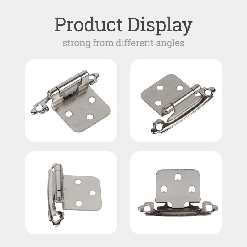 Greoil 50-Pack Cabinet Hinges, 1/2 Inch Overlay, Satin Nickel Semi-Concealed,