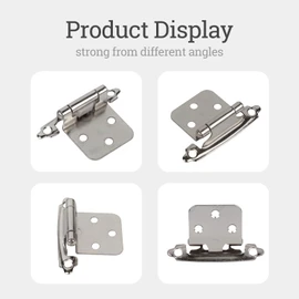 Greoil 50-Pack Cabinet Hinges, 1/2 Inch Overlay, Satin Nickel Semi-Concealed, Self-Closing, Face Mount