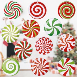Pack of 12 Christmas Decorations for Outdoors, 15 cm Large Candyland Party Decorations, Colourful Round Candyland Decorations Made of Paper for Candy Party Christmas