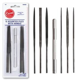 Excel Blades Mini Needle File Set – Hardened Alloy Steel, Includes Flat, Warding, Square, Triangular, Round & Half-Round Files with USA-Made Aluminum Handle