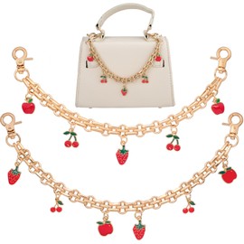 HINZIC 2PCS Fruit Bag Charm Chain, Strawberry Cherry Enamel Pendant Purse Strap Extender, Cute Replacement Purse Chain for Shoulder Bags, Handbags, Crossbody Bags - 2 Sizes