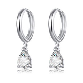 Small Silver Hoop Earrings for Women, 18K White Gold/Gold Plated Dangle Drop Earrings with Round/Heart/Teardrop Dangling Cubic Zirconia, Hypoallergenic Huggie Hoops Jewelry Gifts for Women Girls