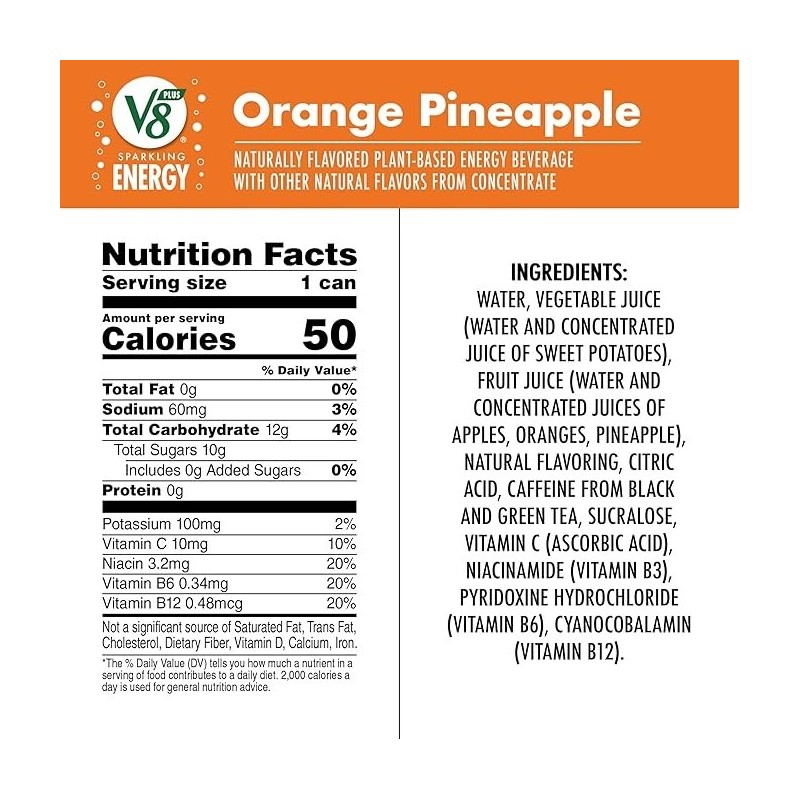 V8 +SPARKLING ENERGY Orange Pineapple Energy Drink, Made with Real