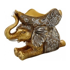 Lescafita Golden African Elephant Sculpture, Exquisite Animal Home Decor, with Storage Tray on top, Suitable for Living Room, entryway, etc., The Best Gift for Various Holiday Events.