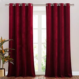 NICETOWN Red Velvet Curtains Drapes, Super Soft Luxury Velvet Grommet Top Room Darkening Drapes for Home Decor (1 Pair, W52xL84 inches)