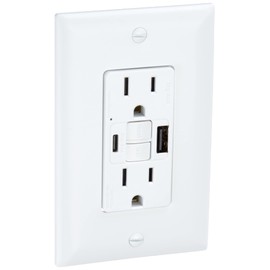 Legrand Radiant 1597TRUSBACW 15 Amp GFCI Self Test Tamper Resistant Decorator Duplex Outlet with USB Type A and C, White (1 Count)