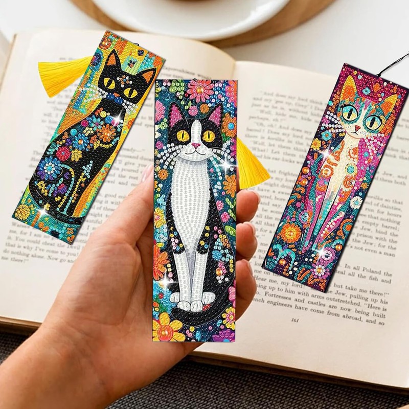 Puraikcmi 6 PCS 5D DIY Diamond Art Bookmarks Kit Cats