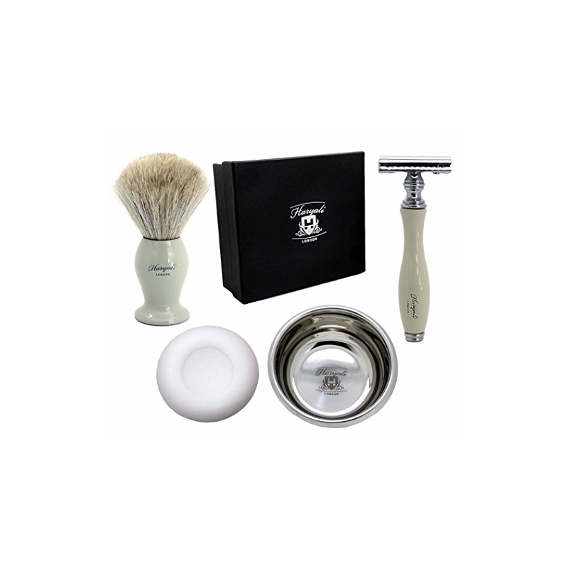 Mens Shaving Gift Set Includes Safety Razor, Pure White Badger