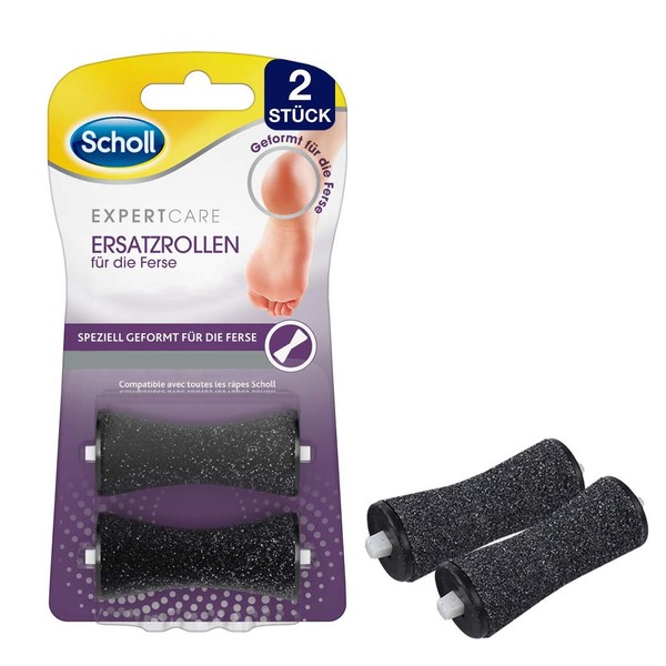Scholl Expertcare Replacement Rollers for The Heel, Refill Pack for scholl Electric Callus Remover, with Diamond Particles, 2 Rollers.