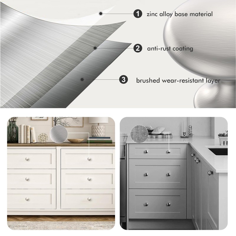 POZEAN Cabinet Knobs Brushed Nickel 30 Pack Cabinet Handles Drawer