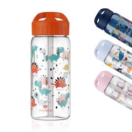 SANTECO Children's Water Bottle, 16.9 fl oz (500 ml), Direct Drinking Handle, Tritan Material, For Cold Water, Lightweight, Cute, For Kids, Children, Dinosaurs