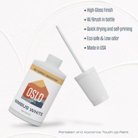 Oslo Home Porcelain + Appliance Touch Up Paint, Nimbus White, 20ml, High Gloss, w/Brush in Bottle, for Bathroom Fixtures, Metal
