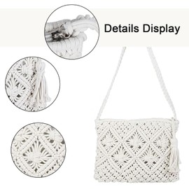 GWAWG Women Handwoven Cross body Purse Summer Beach Straw Messenger Bag，Zipper Design,Multi Purpose Portable Bag (White)