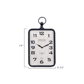 Creative Co-Op Metal Rectangle Hanging Clock with Handle Decoration on Top