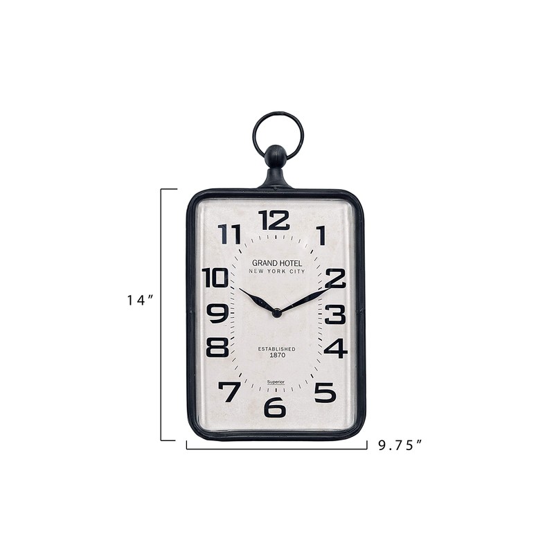 Creative Co-Op Metal Rectangle Hanging Clock with Handle Decoration on