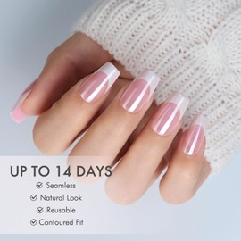 VSALON Press on Nails Short Coffin - Pink French Tips Fake Nails Kit, Long-Lasting & Reusable Nails with Nail Glue, Protector Oil, Adhesive Tabs & File - 32 PCS in 16 Sizes (Pink Bubbles Éclat)