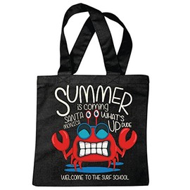 Reifen-Markt Tasche Umhängetasche SUMMER IS COMING SANDER MONICA SUEF SCHOOL SURFEN BEACH SURFBRETT LONGBOARD WELLENREITEN WELLEN ANFÄNGER SHOP Einkaufstasche Schulbeutel Turnbeutel in Schwarz