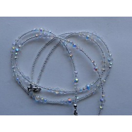 Handmade IRIDESCENT AB CLEAR CRYSTAL BEADS FLOWER BEADED LANYARD ID BADGE HOLDER NECKLACE