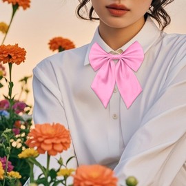 GHTIYLP Bow Tie for Women Pre-tied Floppy Womens Tie Solid Color Women's Bowknot Bow Tie for Uniform Cosplay Party (Pink)