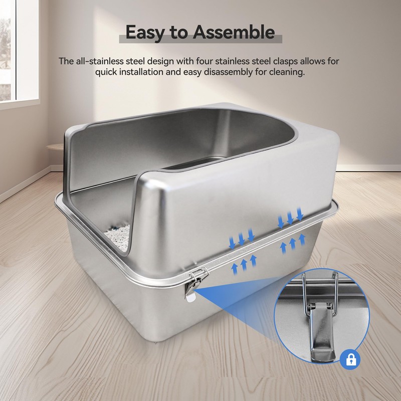 Aothey Stainless Steel Litter Box with Metal Lid and Scoop