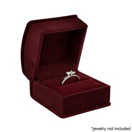 Noble Luxurious Suede Ring Jewellery Box with Matching Two Piece Packer with Ribbon for Engagement, Proposal or Special Occasions. (Burgundy, Single Ring Box)