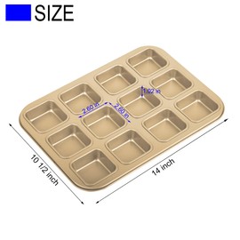 Tiawudi 2 Pack Brownie Pan, Non-stick Baking Bread Pan, Heavy Duty Carbon Steel Mini Muffin Pan, 12-Cavity Loaf Pan