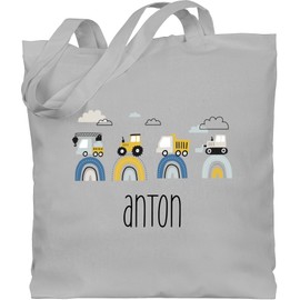Geschenk mit Namen personalisiert by Shirtracer - Cotton Bag - Construction Site I Tractor I Excavator I Crane I Dumper I Truck I Bulldozer, 1 Light Grey, Unit size