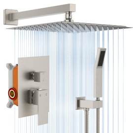 Shower System, Shower Faucet Set for Bathroom with 12 Inch Rain Shower Head and Handheld Combo Set,Wall Mounted Shower Faucets Sets Complete Contain Pressure Balance Valve and Trim Kit(Brushed Nickel)