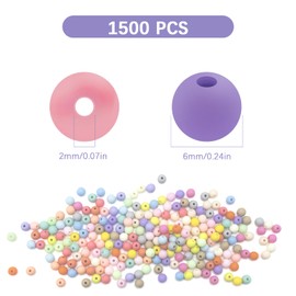 6mm Assorted Beads 1500 Pcs Matte Acrylic Beads for Bracelet Necklace Making Coloured Round Beads for Jewellery Making Adult Kid with Transparent Storage Box