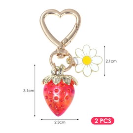 2 Pieces Strawberry Pendant Love Keychain, Cute Fruit Keychain, Daisy Pendant Bag Charm, Women's Keychain, Interesting Keychain