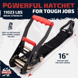 Vehiclex Combo Axle Tie Down Straps 4PK — 2"x9.5ft Integrated Heavy Duty Car Hauler Straps with Double J-Hooks for Trailers, Cars & UTVs