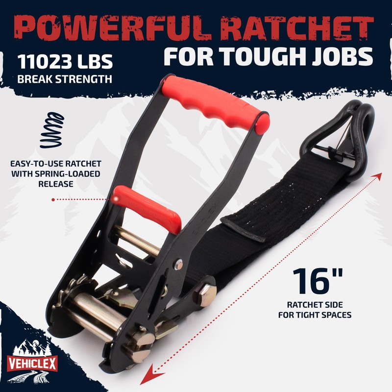 Vehiclex Combo Axle Tie Down Straps 4PK — 2"x9.5ft Integrated